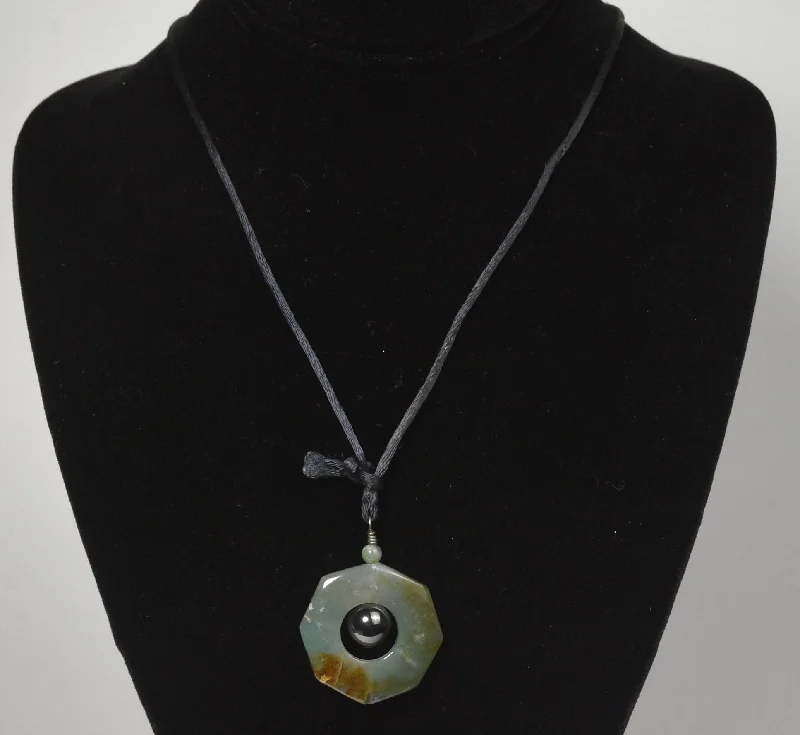 personalized necklaces for women -Nephrite Jade and Magnetite Pendant on Black Silk Cord Necklace