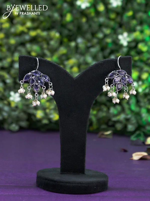 silver stud earrings for women -Oxidised hanging type earring with violet stones and pearl hanhing