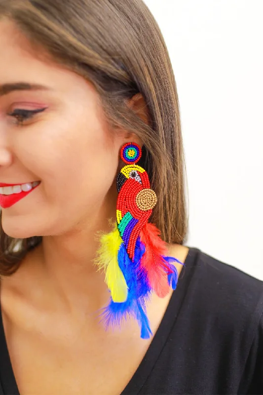 sleek hoop earrings for women -Back In Brazil Parrot Earrings