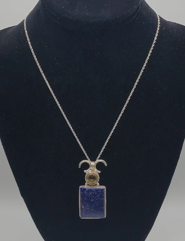 bohemian necklaces for women -Lapis Lazuli Sterling Silver Pendant on Sterling Silver Chain Necklace - 18"