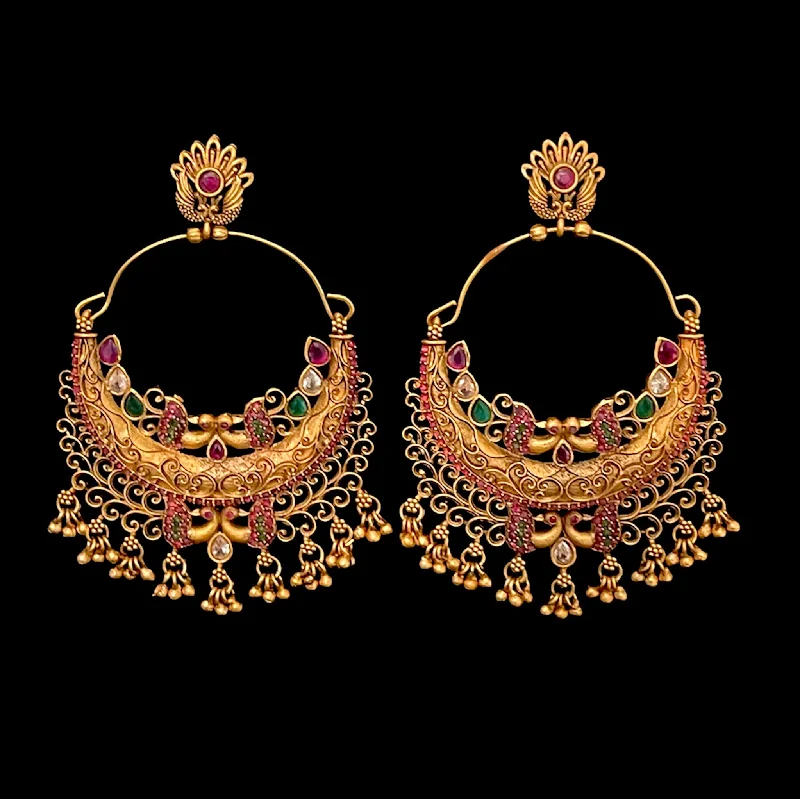 trendy statement earrings for women -Matte Antique Gold Finish Long earrings