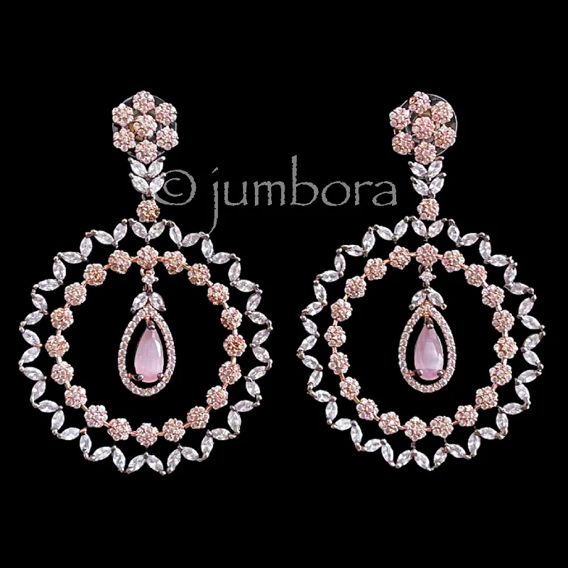 silver stud earrings for women -Statement Rose Gold Victorian Zircon AD (CZ) Earrings