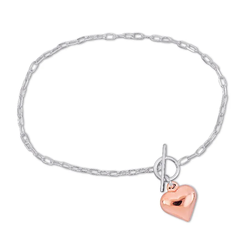 rose gold rings for women -Mimi & Max Rose Heart Charm Bracelet w/ Toggle Clasp in Pink and Sterling Silver - 7.5 in.