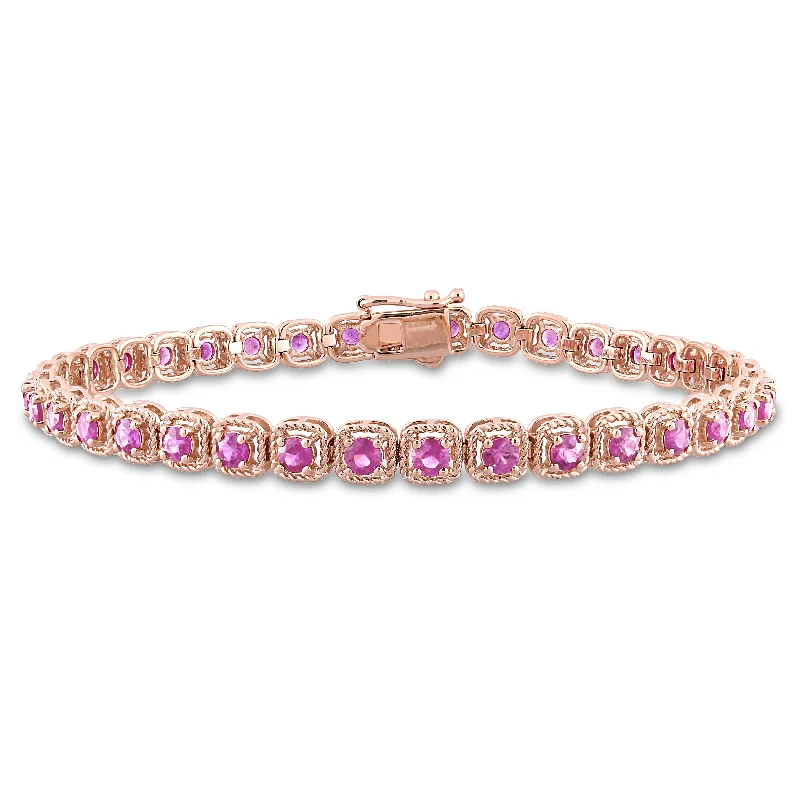 Bangles & Bracelets:Mimi & Max 3 3/4ct TGW Pink Sapphire Tennis Bracelet in 14k Rose Gold