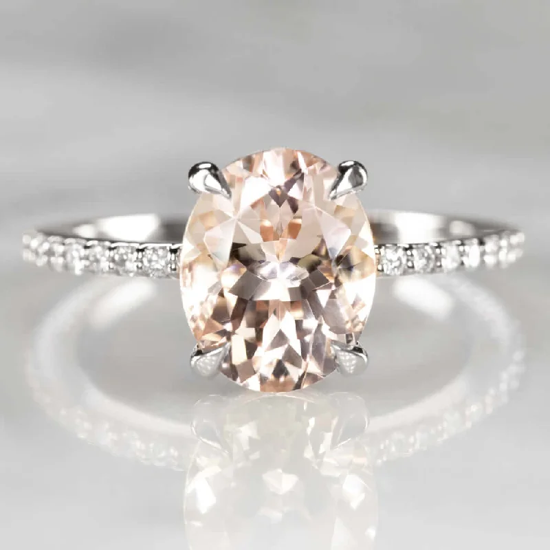 bespoke engagement rings -2.3ct MORGANITE ENGAGEMENT RING DIAMOND PAVE BAND OVAL ROSE GOLD WHITE CLASSIC