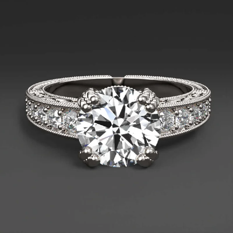 women’s pear cut engagement rings -1.80ct LAB CREATED DIAMOND VINTAGE STYLE ENGAGEMENT RING CERTIFIED WHITE GOLD