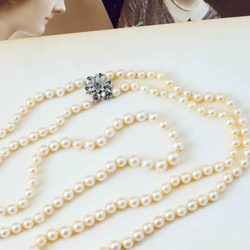 vintage gold necklaces for women -Vintage 1960's Double Row Cultured Saltwater Pearl Necklace