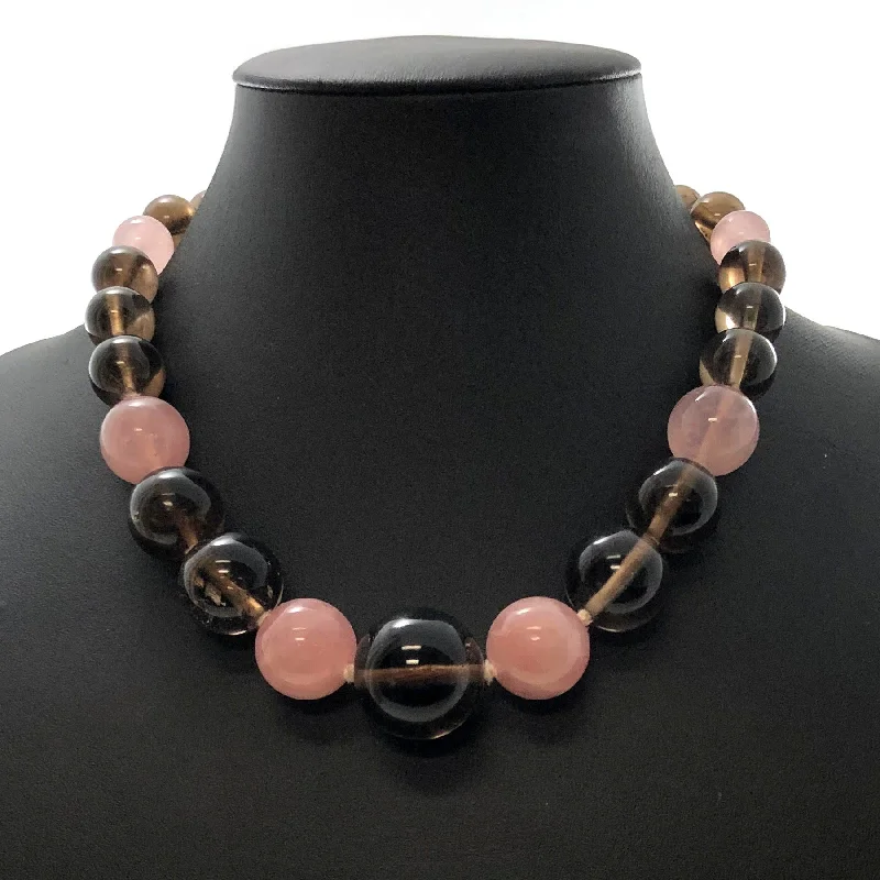 stylish modern necklaces for women -Vintage Smoky Quartz & Rose Quartz Bead Necklace C. 1940-1950