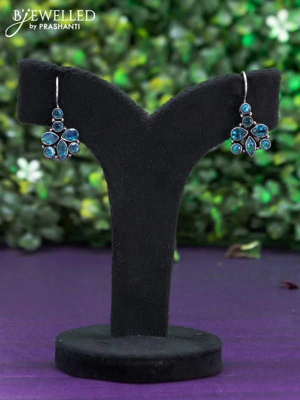 bridal earrings for women -Oxidised hanging type earring with ice blue stones