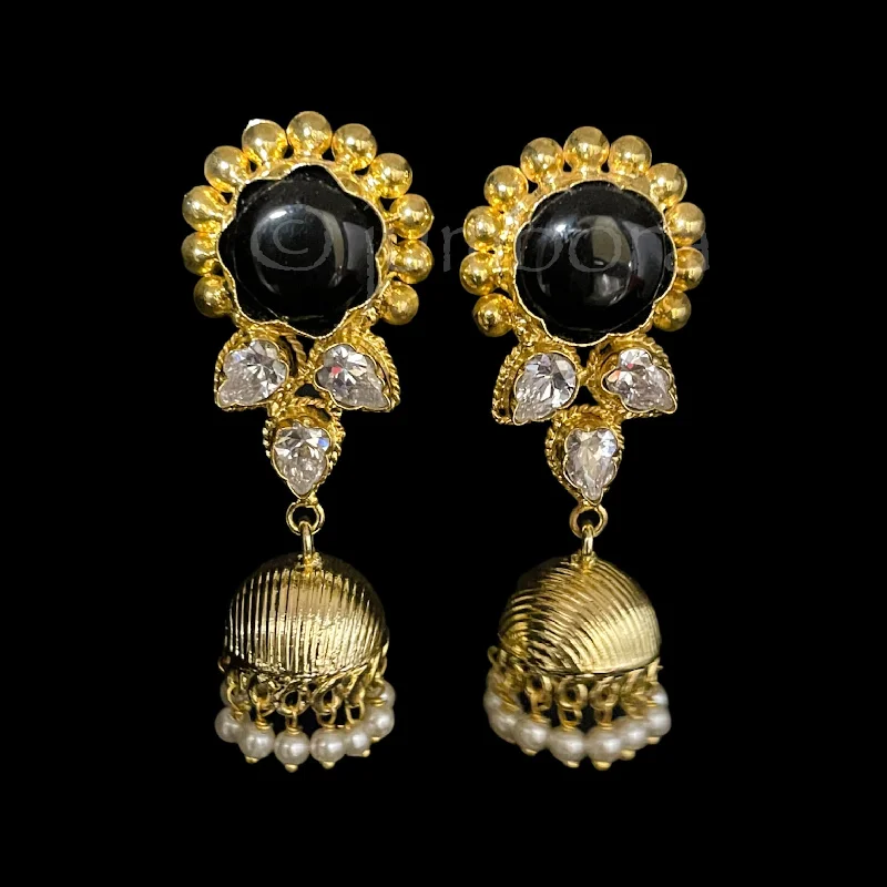 gold earrings for women -Amrapali Finish Gold jhumka Earring with Black stud