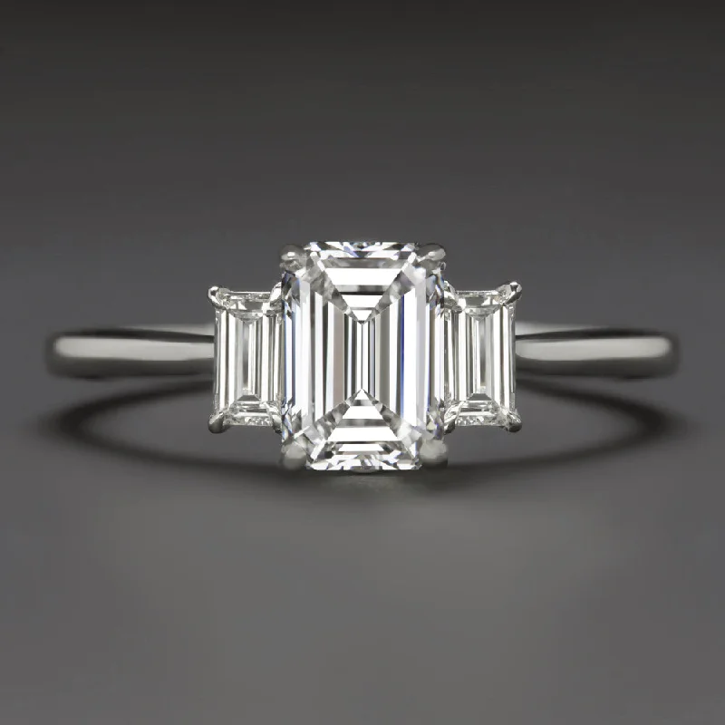 affordable rose gold engagement rings -1.5 CARAT LAB CREATED DIAMOND ENGAGEMENT RING 3 STONE EMERALD CUT 14k WHITE GOLD