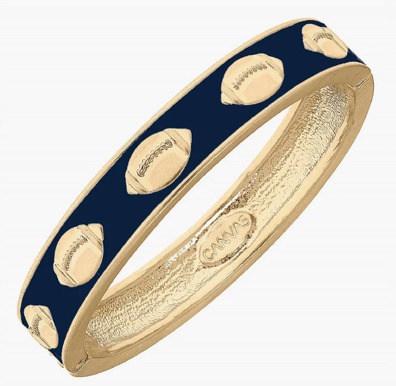 vintage rings for women -Womem's Game Day Enamel Football Hinge Bangle In Navy