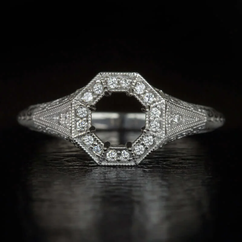 elegant diamond rings -ART DECO DIAMOND ROUND SEMI MOUNT ENGAGEMENT RING VINTAGE STYLE HALO FILIGREE 14