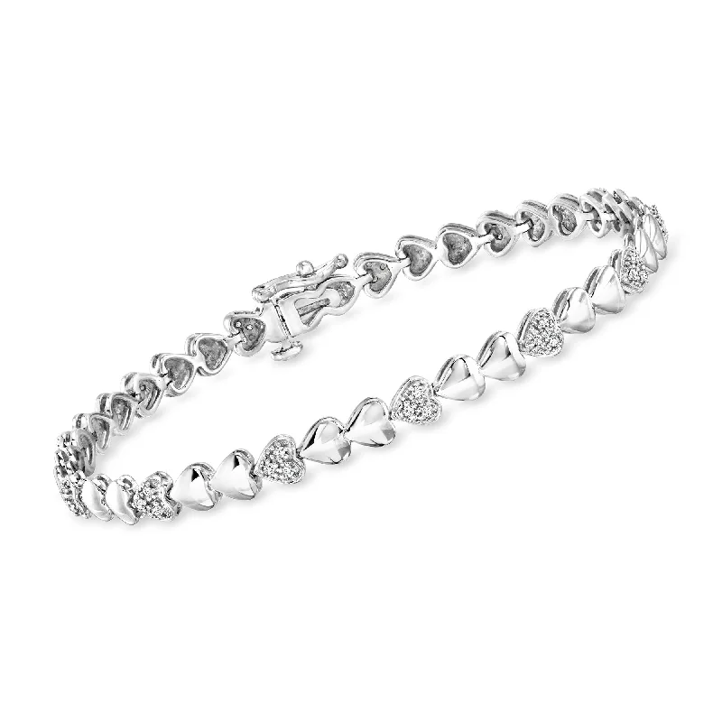 women’s statement bangles -Ross-Simons Diamond Heart Bracelet in Sterling Silver