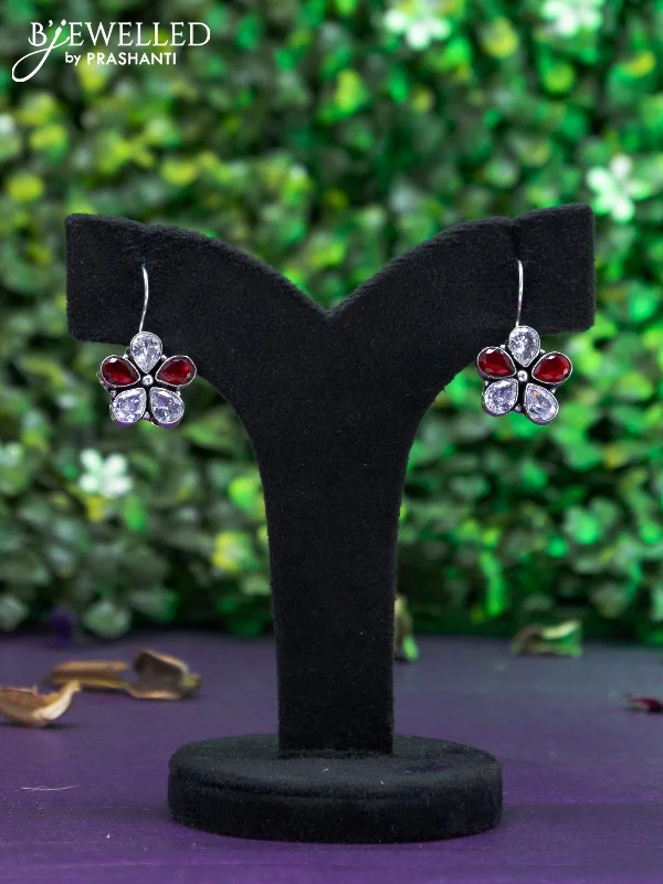 floral earrings for women -Oxidised hanging type earring with maroon and cz stones