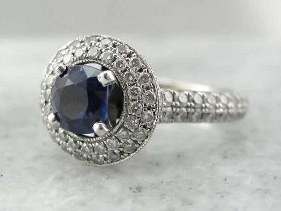 affordable engagement rings -Contemporary Sapphire and Diamond Engagement Ring