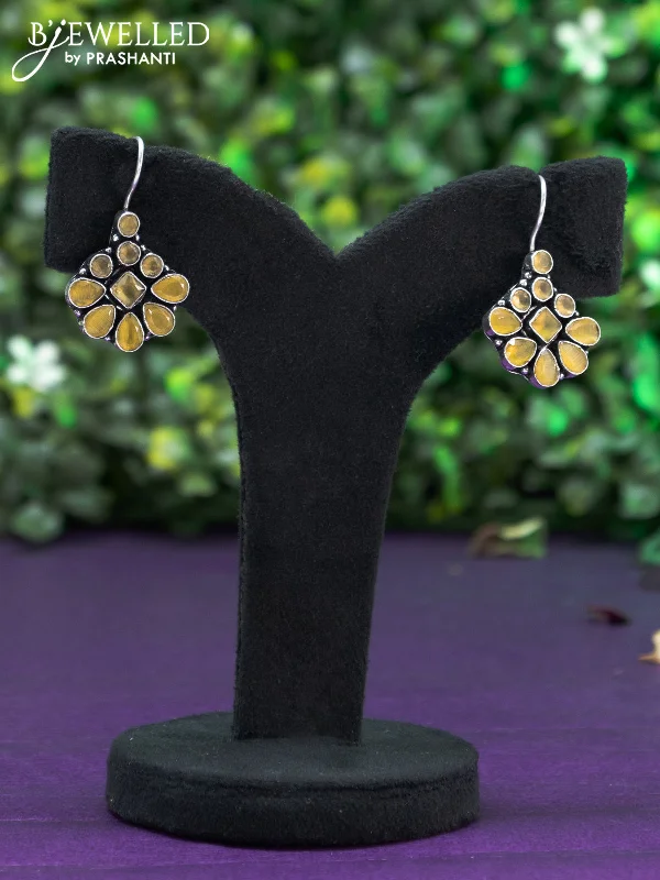 colorful earrings for women -Oxidised hanging type earring with yellow stones