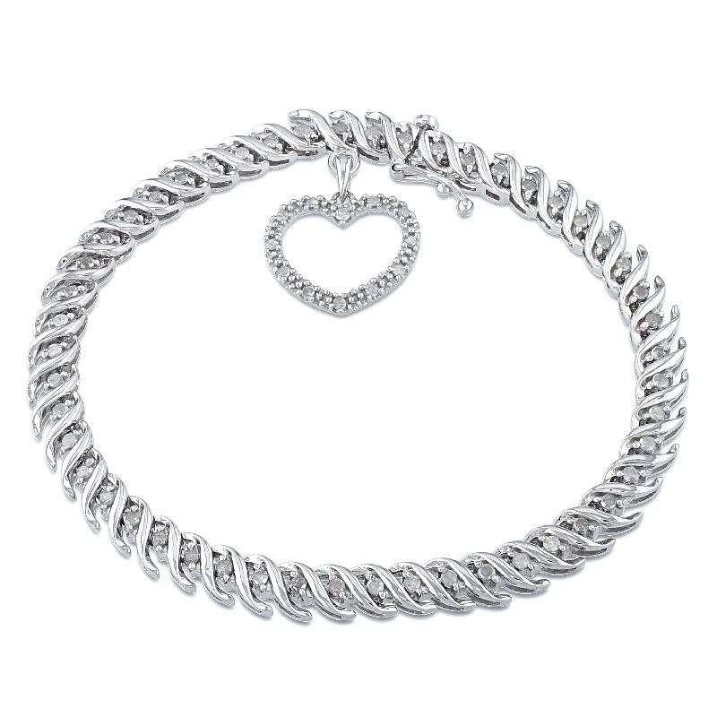 birthstone rings for women -Mimi & Max 1ct TW Diamond Tennis Bracelet with Heart Charm in Sterling Silver