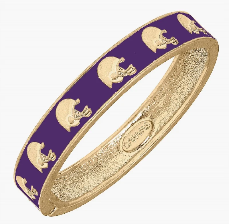 chic gemstone bangles -Women's Game Day Enamel Football Helmet Hinge Bangle In Purple