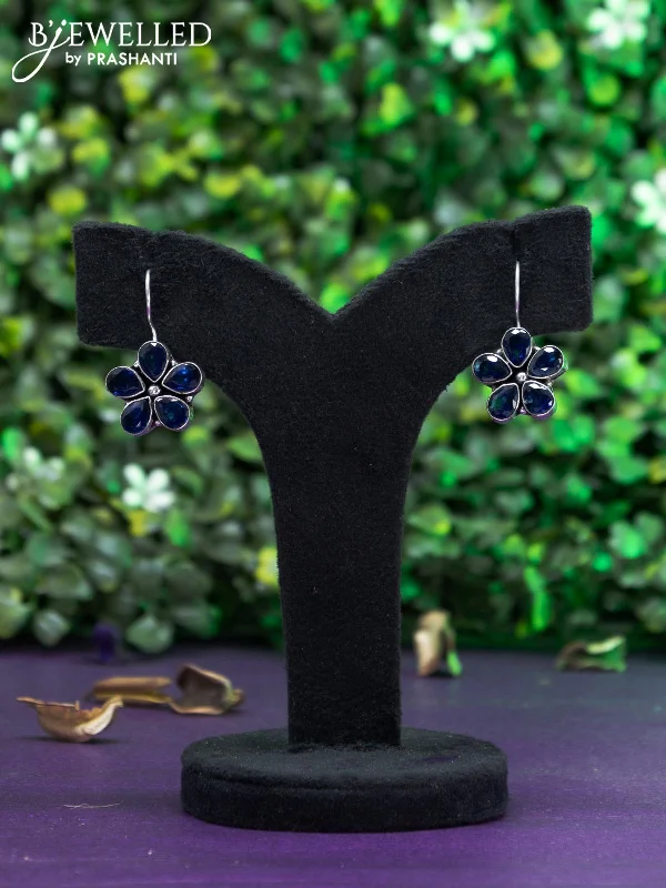 silver stud earrings for women -Oxidised hanging type earring with sapphire stones