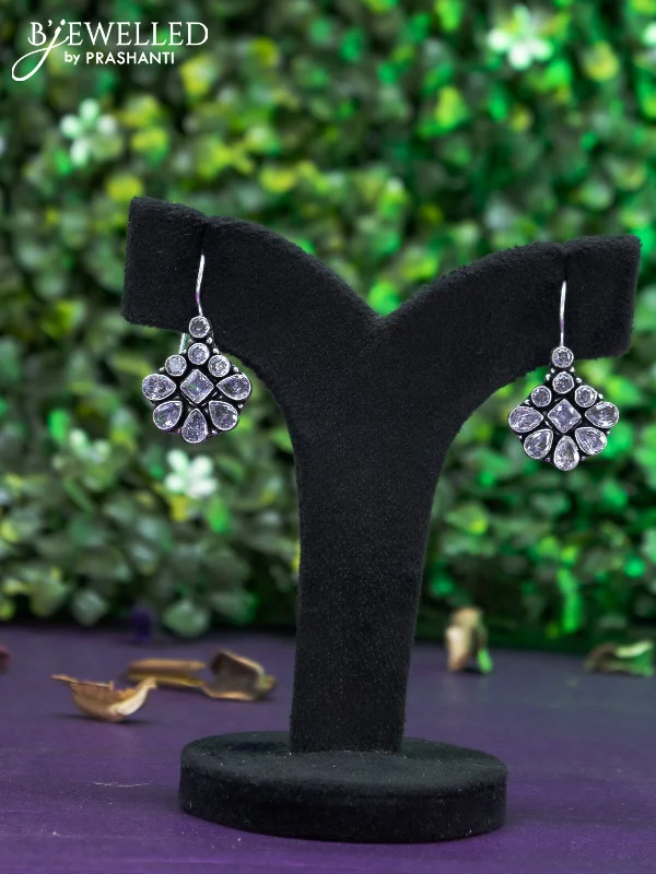 gemstone earrings for women -Oxidised hanging type earring with cz stones