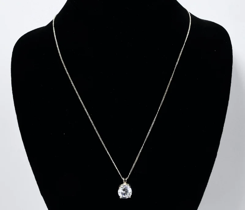 luxury diamond necklaces for women -Cubic Zirconia Pendant Sterling Silver Chain Necklace - 19"