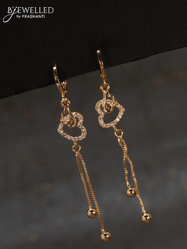 elegant earrings for women -Rose gold hanging type earrings heart shape with cz stones