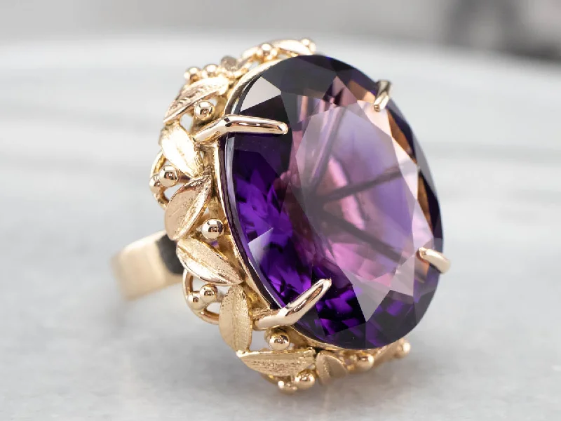 Botanical Amethyst Gold Statement Ring