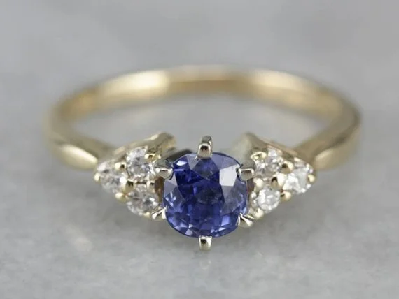 custom halo engagement rings -Natural Sapphire and Diamond Engagement Ring