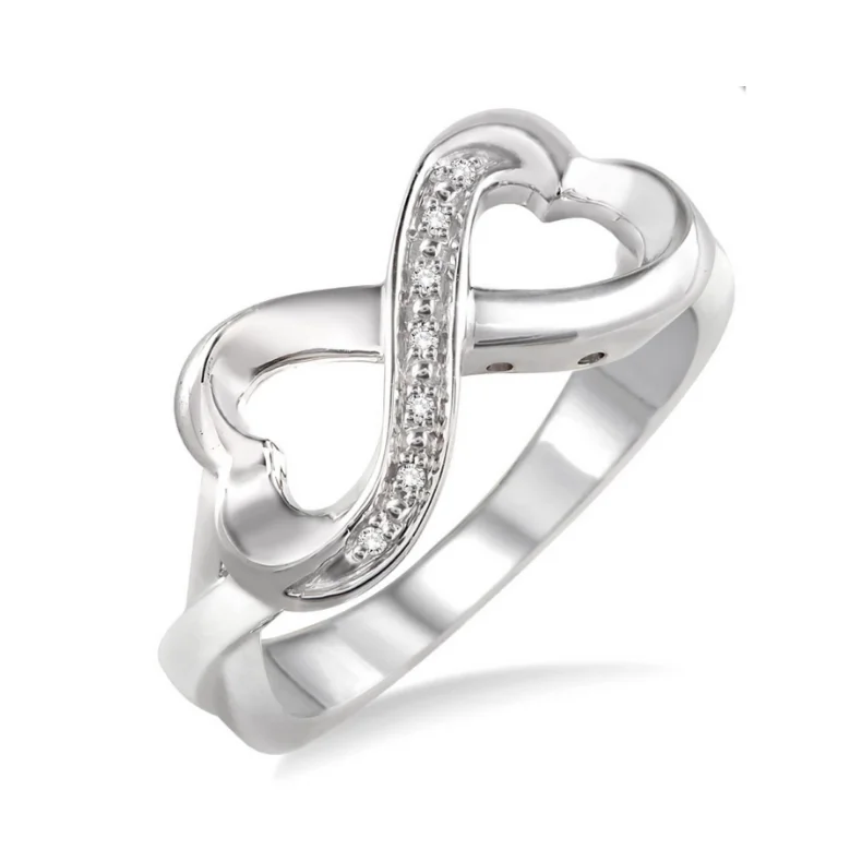 Sterling Silver 1/50 Carat Diamond Heart Infinity Ring