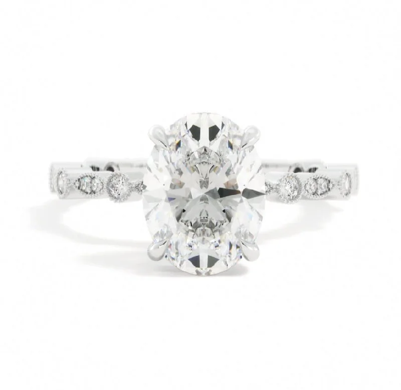 women’s cushion cut engagement rings -Oval Diamond Vintage Style Engagement Ring