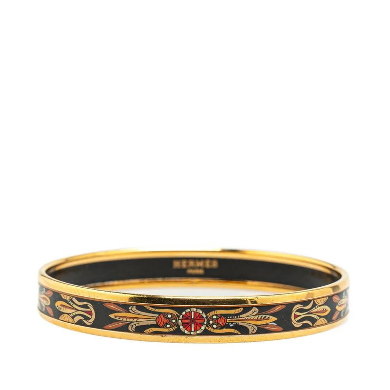 women’s gemstone promise rings -Hermes Enamel PM Bangle Gold Black