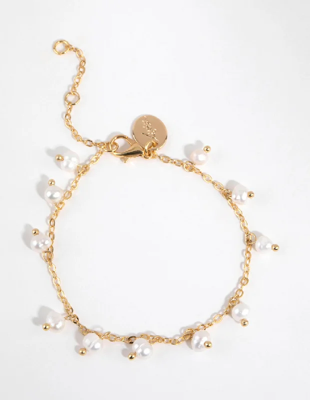 unique rings for women -Gold Plated Freshwater Pearl Droplet Bracelet