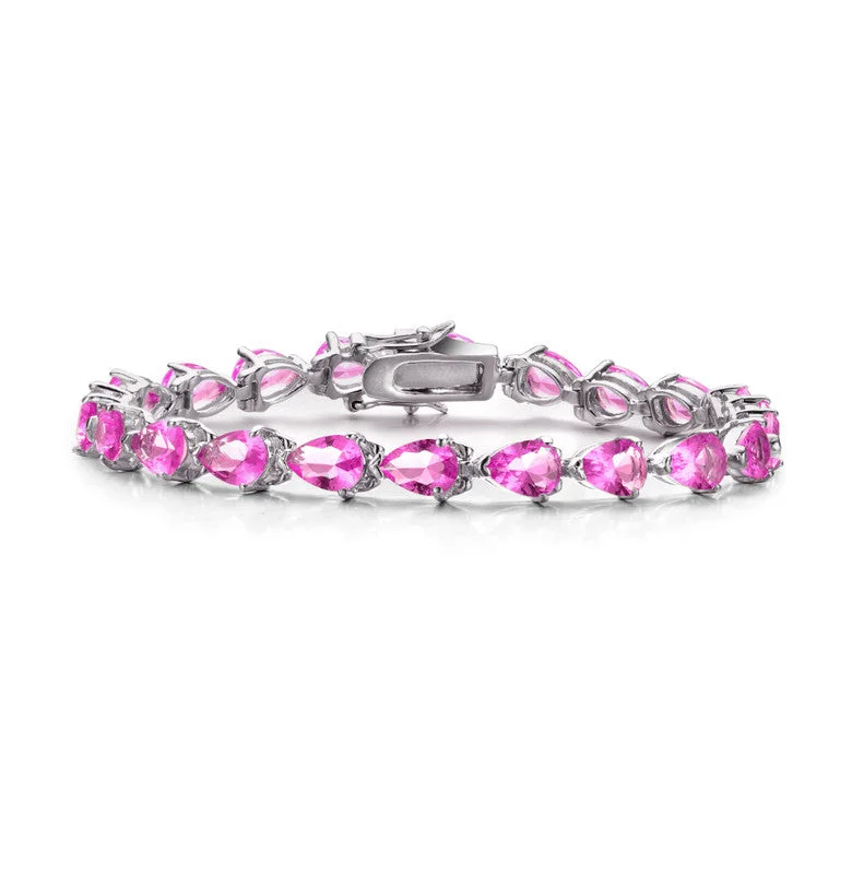 sophisticated rings for women -Sterling Silver White Gold Plated with Pink Cubic Zirconia Pear-cut Bracelet