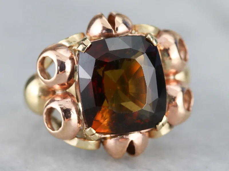 Rose and Yellow Gold Fine Dravite Tourmaline Cocktail Ring