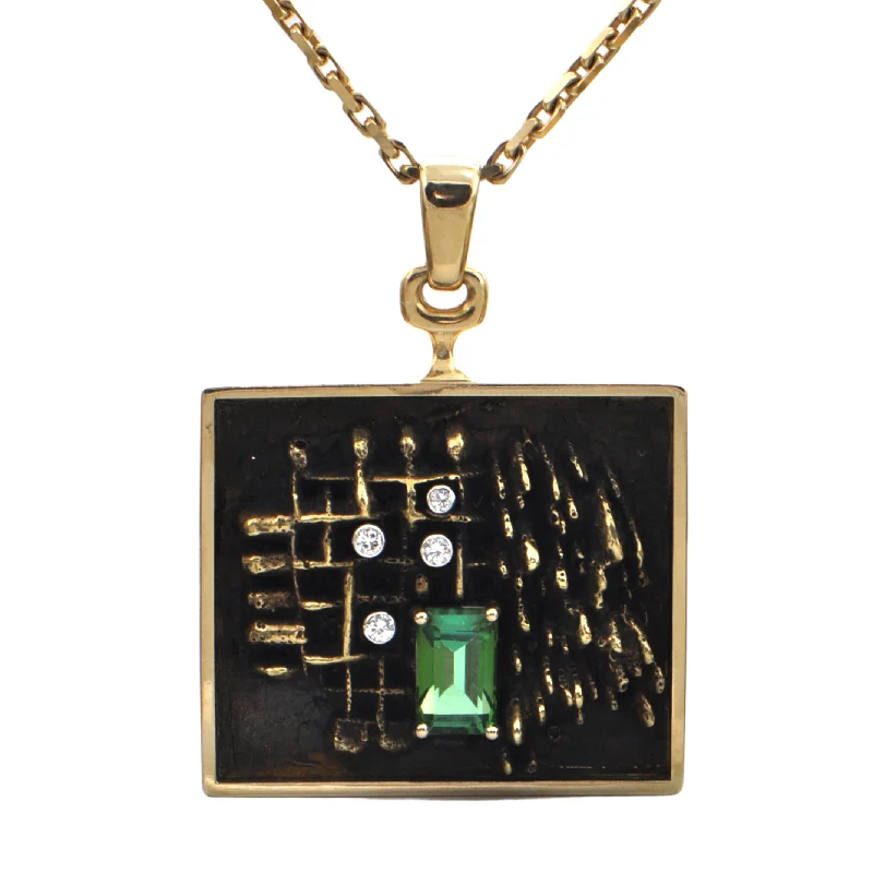 women’s necklaces -Signed Walter Schluep Tourmaline and Diamond Pendant Necklace (1974)