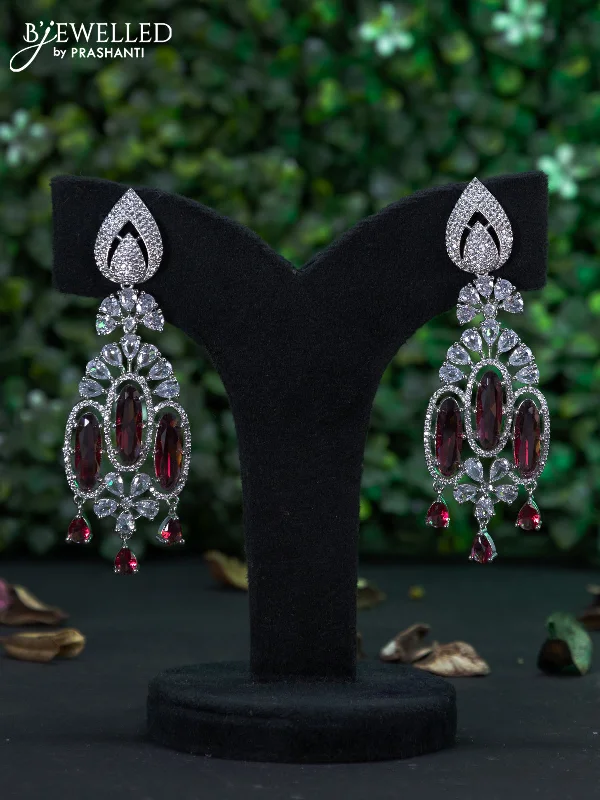 drop earrings for women -Zircon earring with ruby & cz stones and hangings