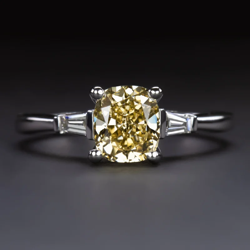 custom diamond engagement rings -1.23ct GIA CERTIFIED YELLOW DIAMOND ENGAGEMENT RING 18k WHITE GOLD CUSHION CUT