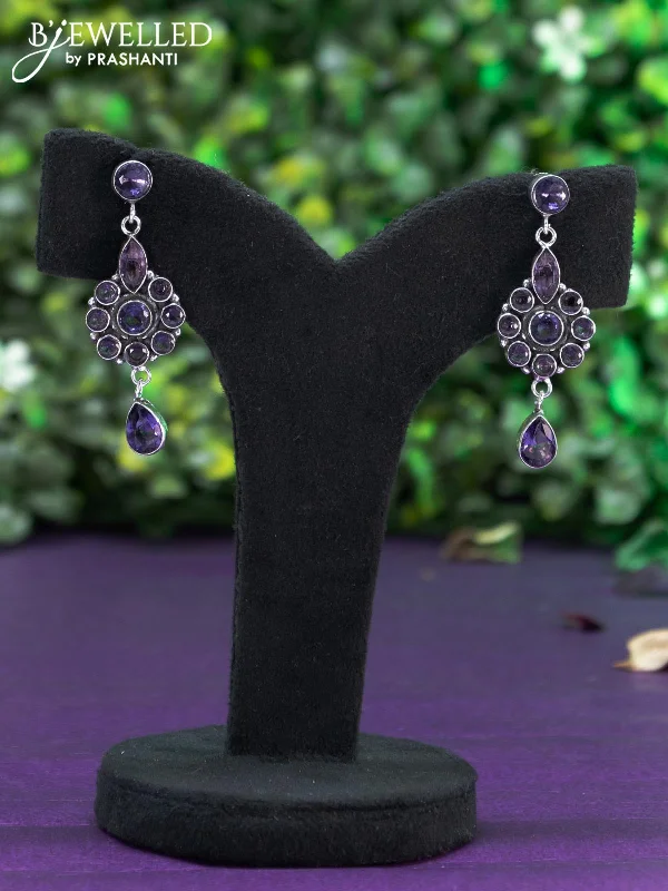 affordable earrings for women -Oxidised earring with violet stones and hanging