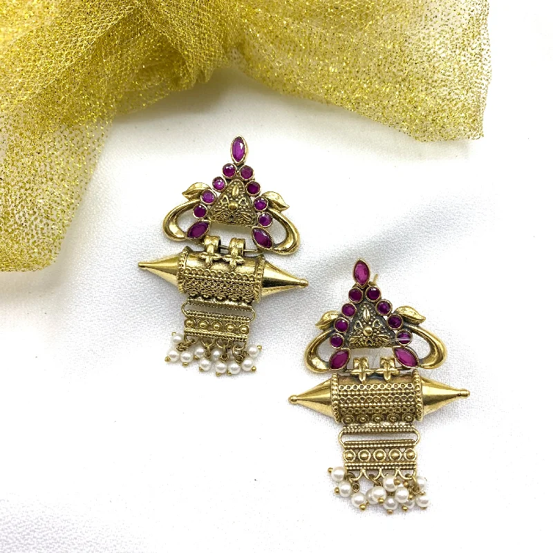 bridal stud earrings for women -Contemporary Artisan Amrapali Style Antique Gold Earring in Victorian Finish