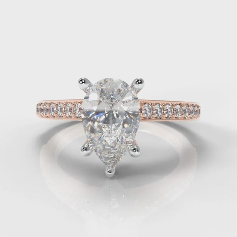 wedding engagement rings -Pavé Pear Diamond Engagement Ring - Rose Gold