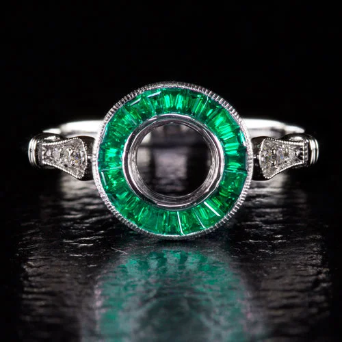 custom vintage engagement rings -NATURAL EMERALD DIAMOND ENGAGEMENT RING SETTING VINTAGE STYLE ART DECO TARGET