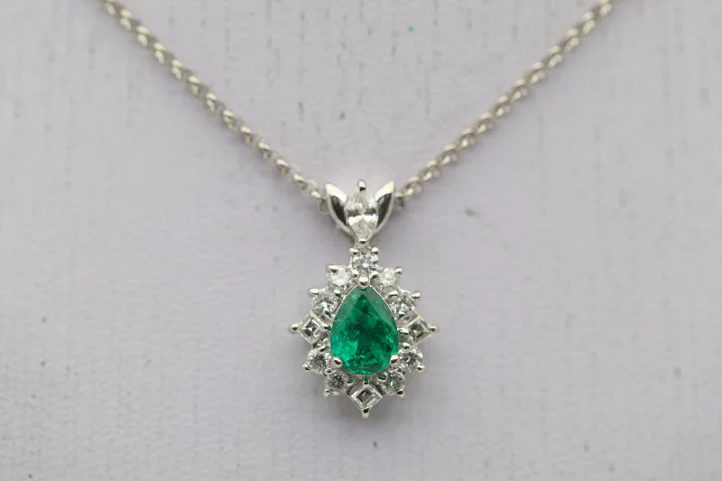 dainty necklaces for women -Fine Emerald Diamond Platinum Pendant