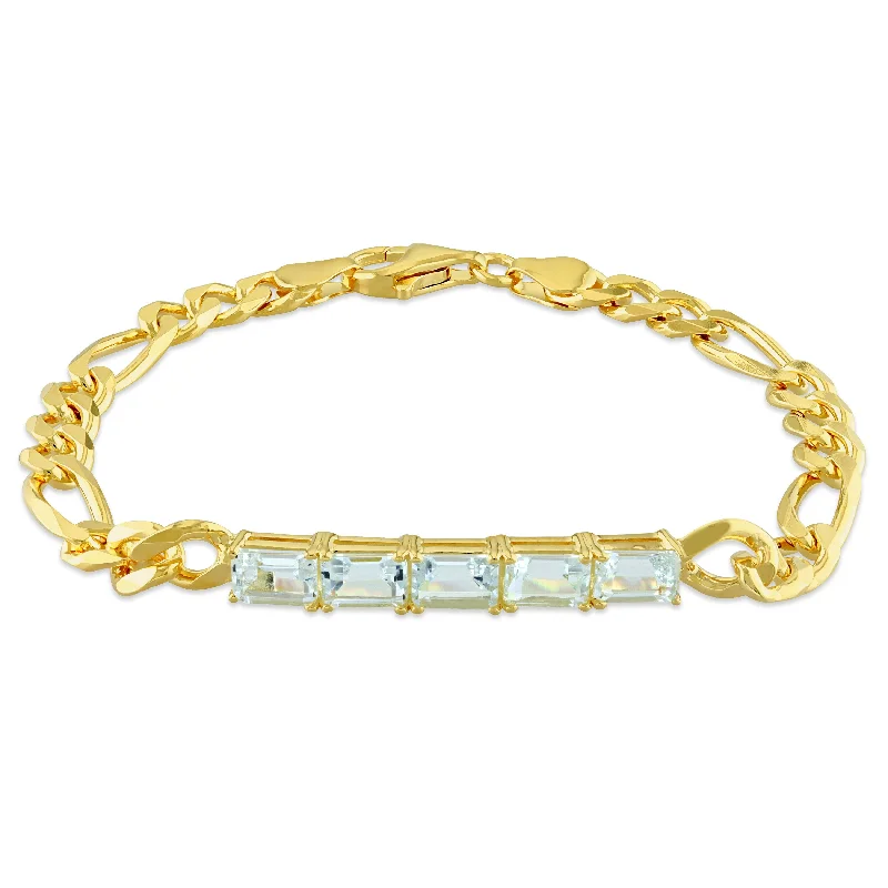 fashionable charm bracelets -2 3/4 CT TGW Aquamarine Birthstone Link Bracelet in Yellow Plated Sterling Silver