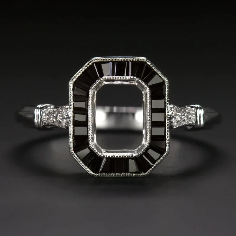 women’s signature engagement rings -ONYX DIAMOND ENGAGEMENT RING SETTING RADIANT EMERALD CUT VINTAGE STYLE ART DECO