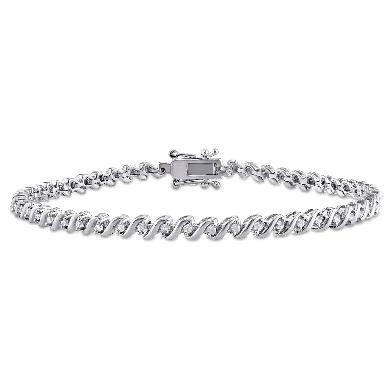 engraved bangle bracelets -Mimi & Max 1/2ct TDW Diamond S-Shape Tennis Bracelet in Sterling Silver