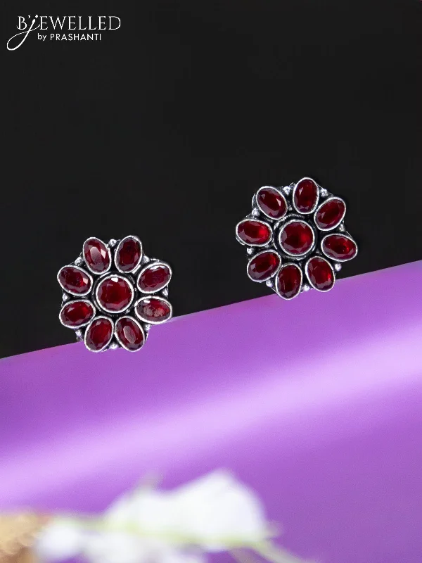 luxury gold earrings -Oxidised earrings floral design with maroon stones