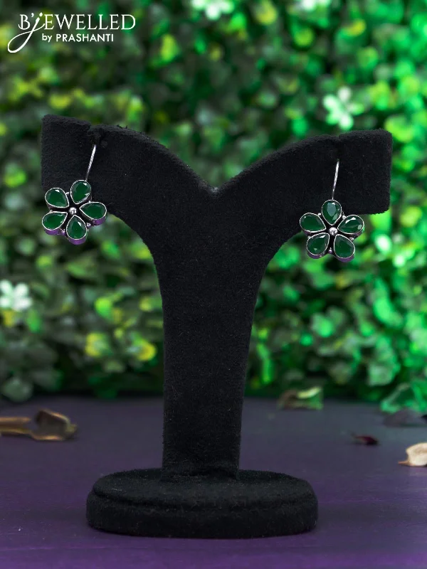 matching earrings for women -Oxidised hanging type earring with emerald stones