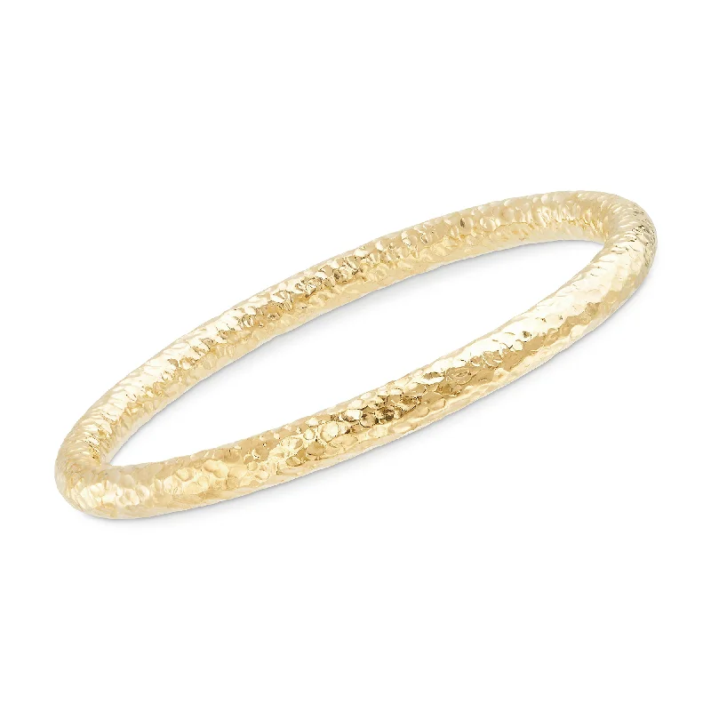 minimalist gold bangles -Ross-Simons Italian 18kt Yellow Gold Over Sterling Silver Hammered Bangle Bracelet