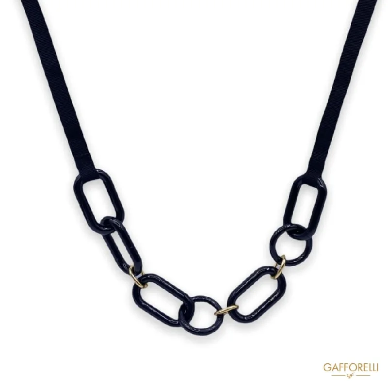 trendy necklaces for women -Necklace with Polyester Rings, Gold Inserts and Large Ribbon C291 - Gafforelli Srl